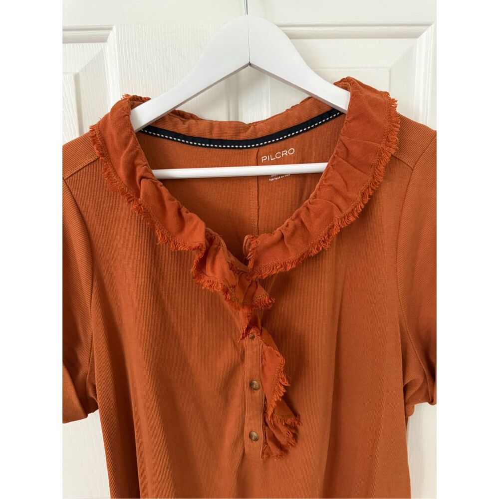 Anthropologie Pilcro Rust Ruffle Button Down Top … - image 5